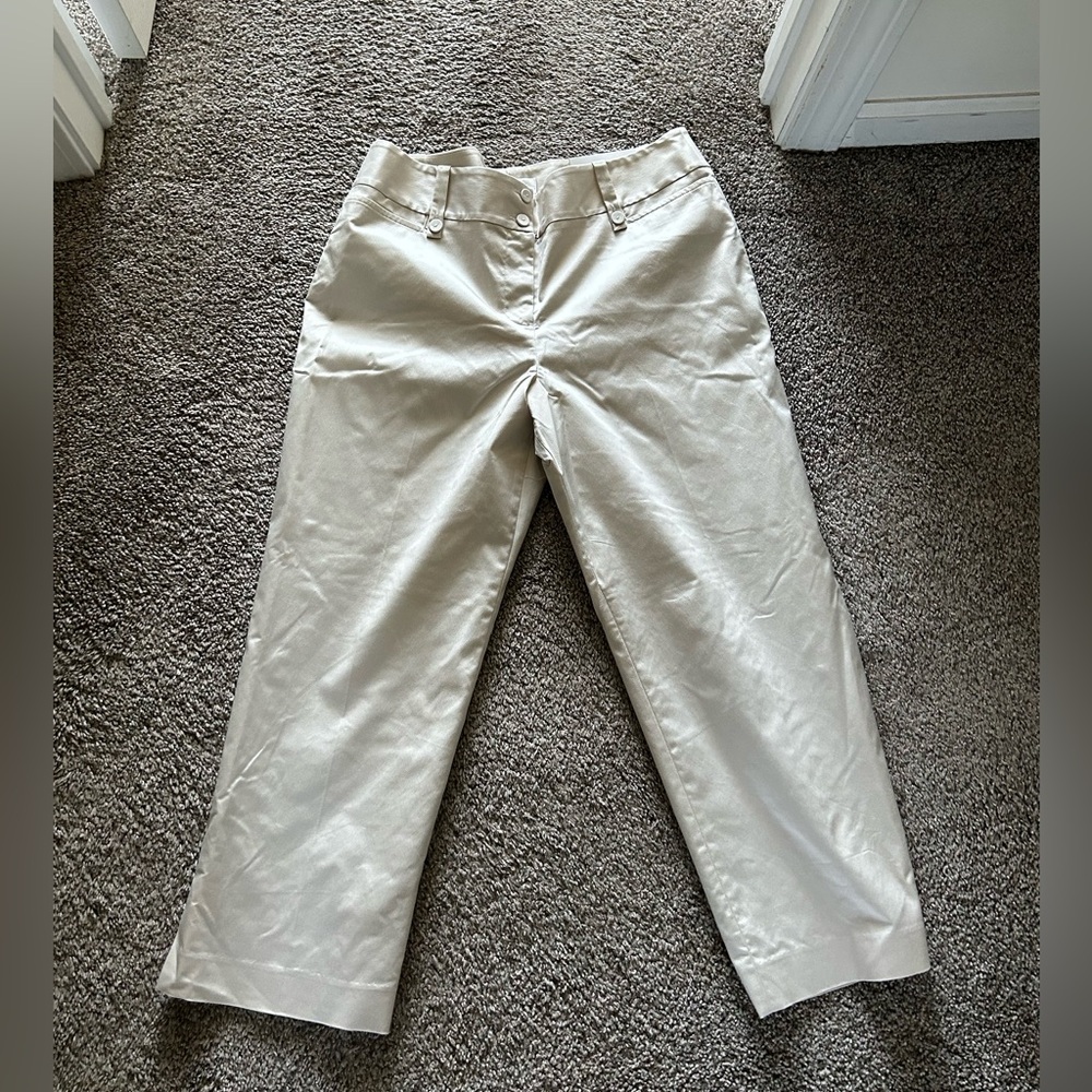 LOFT Cream High-Waisted Trousers